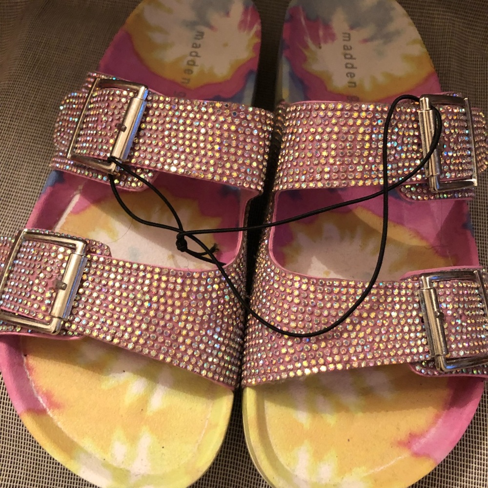 Madden Girl Tie Dye AB Rhinestones Slides Size 7 - Picture 2 of 5
